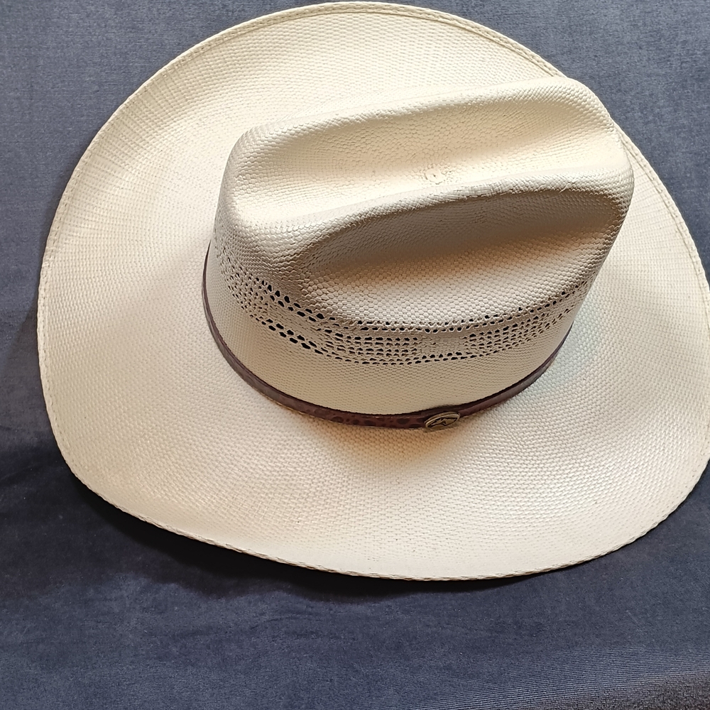 Bangora Branded Cream Straw Cowboy Hat with Band - Picture 9 of 13